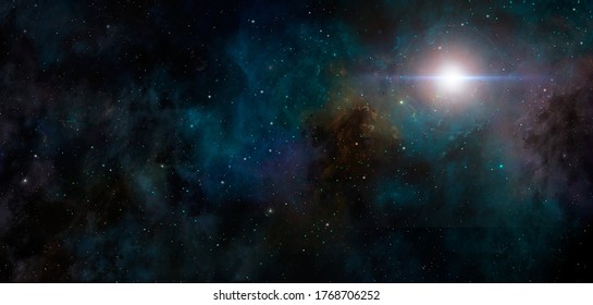 Space Background. Colorful Nebula With Star Field And Sun. Elements Furnished By NASA. 3D Rendering