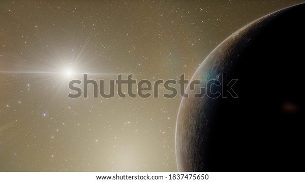 space background, detailed planet surface,\
beautiful alien planet in far space, realistic exoplanet, planet\
similar to Earth 3d\
render