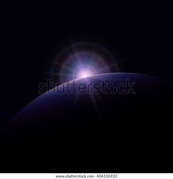 Space Background,\
Star Rises above the Planet, the Sun Rising over the Earth,  Rays\
and Glare over the Earth\
