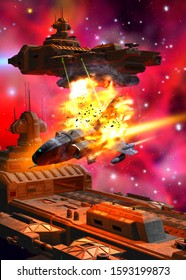 Space Battle In The Nebula, 3d Illustration