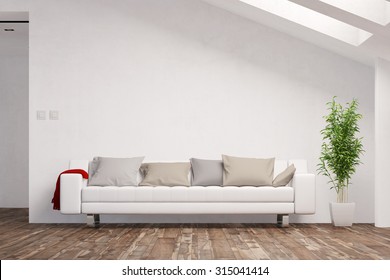 Space for canvas on wall in living room over a sofa (3D Rendering) - Shutterstock ID 315041414