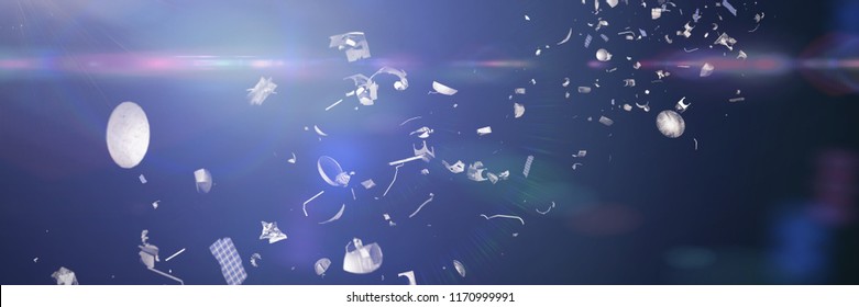 Space Debris In Earth Orbit, Dangerous Trash Lit By The Sun (3d Illustration Banner)