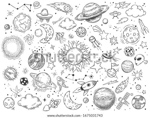 Weltraumdoodle Astrologie Doodles Skizze Weltraum Universum Planeten