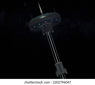 Space Elevator, A Concept For Lifting Mass Out Of Earth's Gravity Well Without Using Rockets In Which An Extremely Strong Cable Extends From Earth's Surface 3d Rendering