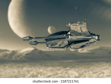 Space Fighter Is Exploring The Frozen Planet, 3d Illustration