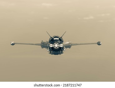 Space Fighter Is Floating Rear View, 3d Illustration