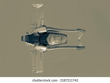 Space Fighter Is Floating Top View, 3d Illustration