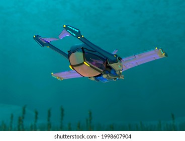 space fighter is floating underwater, 3d illustration