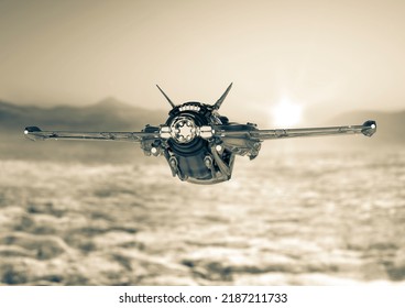 Space Fighter Is Flying On Frozen Planet, 3d Illustration