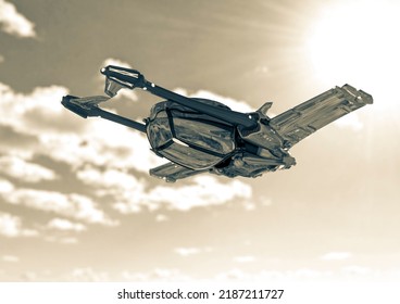 Space Fighter Is Flying On The Sun, 3d Illustration