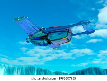 Space Fighter Is Passing By On Europa Planet, 3d Illustration