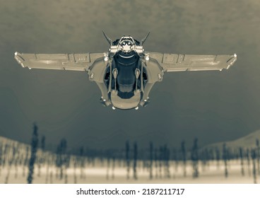 Space Fighter Is Passing By Underwater, 3d Illustration