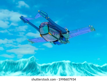 Space Fighter Is Taking Off On Europa Planet, 3d Illustration