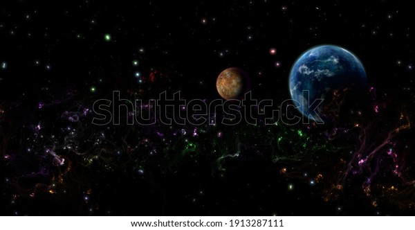 Space illustration of planets and stardust.\
3d illustration.