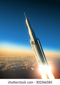 Space Launch System Launching. 3D Scene.