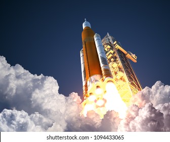 Space Launch System Takes Off. 3D Illustration.