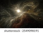 Space nebula. Giant interstellar cloud and stars scattered across the universe. 3D illustration