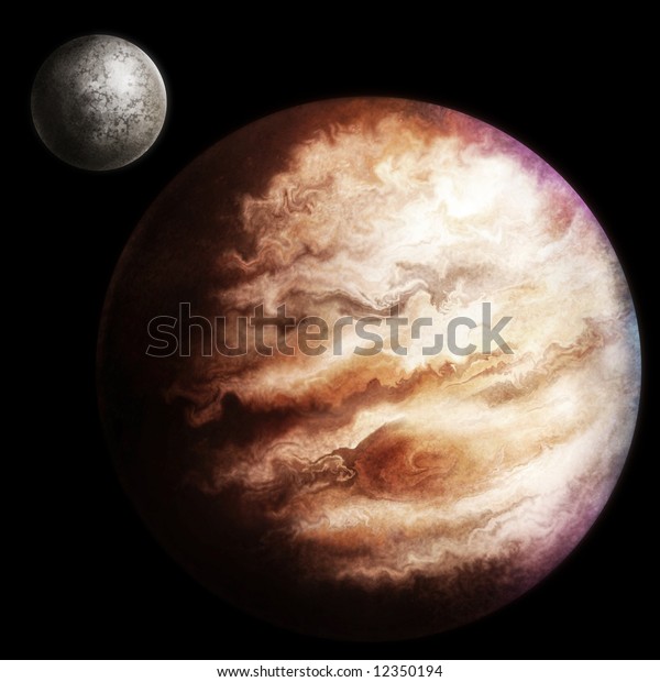 space painting of the wild swirling surface of\
planet Jupiter