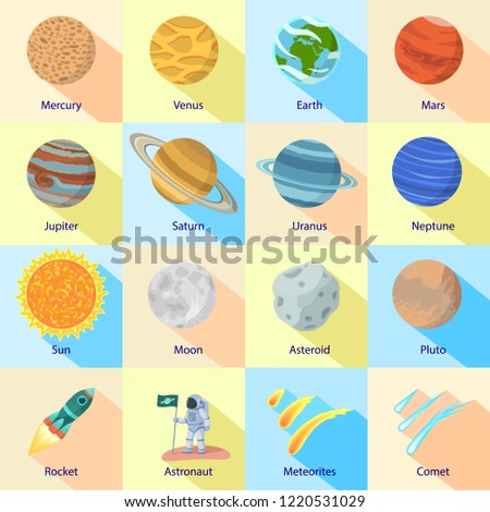 Space planet icon set. Flat set of space planet icons for web design