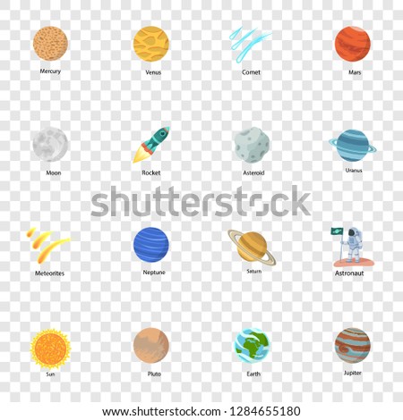 Space planet icon set. Flat set of space planet icons for web design