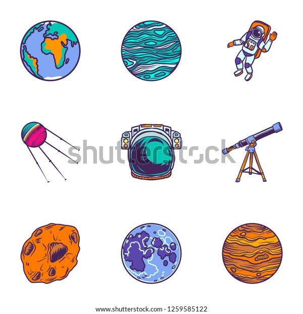 Space planet icon\
set. Hand drawn set of 9 space planet icons for web design isolated\
on white\
background