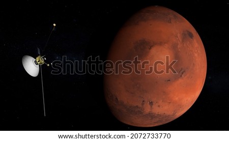 Space probe flying to Mars. Space exploration. Elements of this image furnished by NASA. 3D illustration