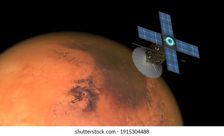 Space Probe Orbiting Mars - 3D Rendering