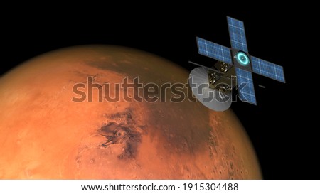 space probe orbiting mars - 3D rendering