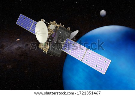 Space probe orbiting Neptune, 3D rendering. Elements of this image furnished by NASA