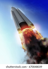 space rocket launch to Mars - 3D rendering