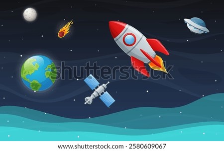 Space rocket launch in universe