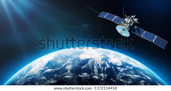 Space\
satellite orbiting the Earth. 3d\
rendering