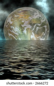 space scenario with water reflection