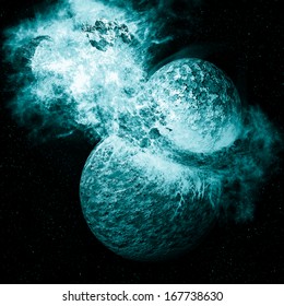 Space scene of asteroid impact on Planet