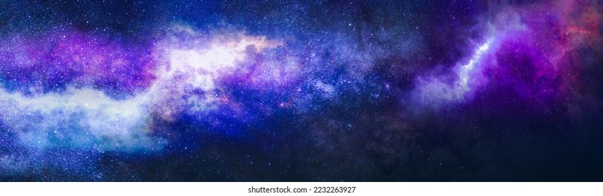 Space scene with planets, Nebula, stars and galaxies. 3D rendering. Panorama. Horizontal view. Template banner for social networks. - Shutterstock ID 2232263927