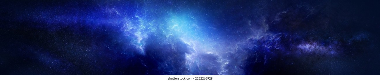 Space scene with planets, Nebula, stars and galaxies. 3D rendering. Panorama. Horizontal view. Template banner for social networks.