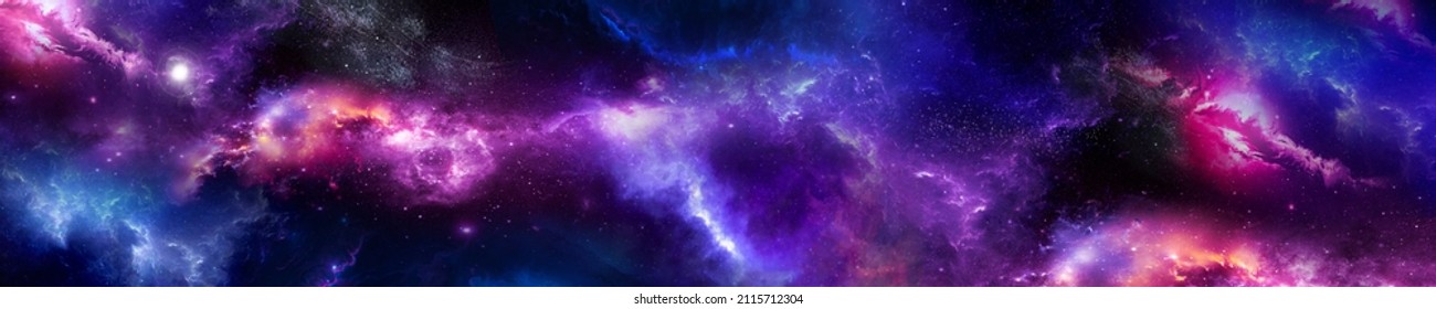 Space scene with planets, stars and galaxies. Panorama. Horizontal view for a glass panels. Template banner