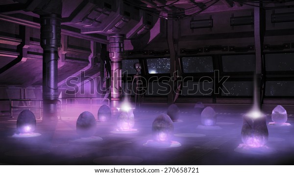 Space Ship Interior Alien Eggs Stock Illustration 270658721