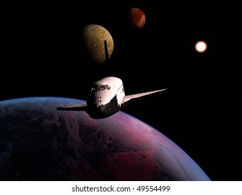 The space ship on a background of a planet