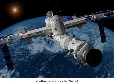 The space ship in outer space