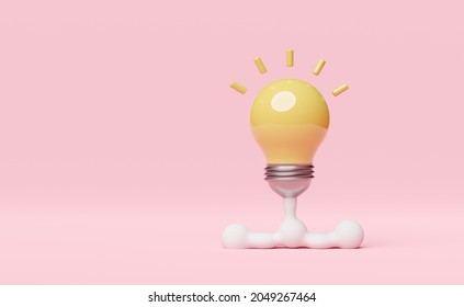 space ship or rocket launch,yellow light bulb with smoke isolated on pink background. start up template or business, idea concept, minimal abstract, 3d illustration, 3d render