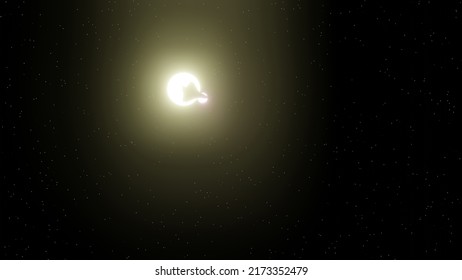 A Space Ship Silhouette Is Transiting Binary Stars With Star Field In Background 3D Rendering