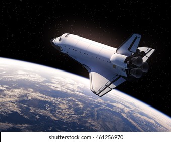 Space Shuttle In Space. 3D Illustration.