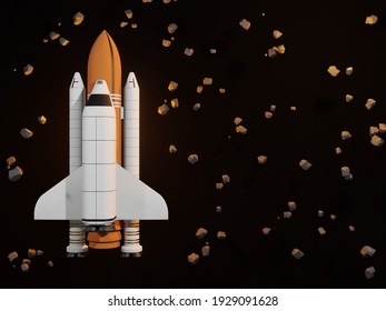The Space Shuttle in a space background, Planet in the solar system - 3D render