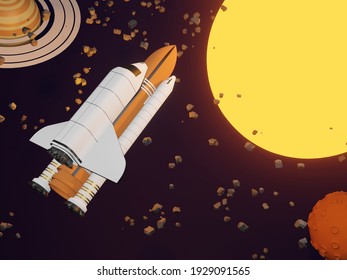 The Space Shuttle in a space background, spaceship - 3D render