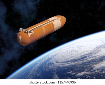 Space Shuttle External Tank In Space. 3D Illustration.