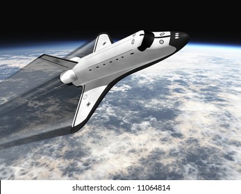 Space Shuttle Leaving Earth 3d Render Going Right With Jet Stream