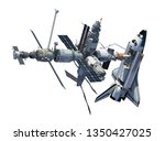 Space Shuttle And Space Station Isolated On White Background. 3D Illustration.