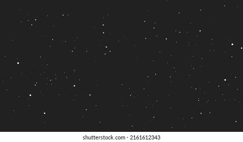 Space, starry sky. Dark black outer space texture, abstract pattern with white random dots. Flat illustration isolated on black background.