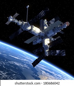 Space Station. 3D Scene. Elements of this image furnished by NASA. 